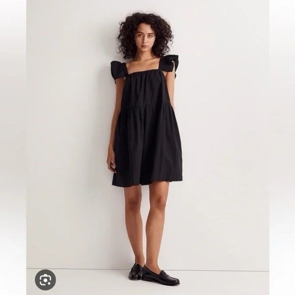 Madewell Womens Black Flutter Sleeves Square‎ Neck Dress NWT $70 XL